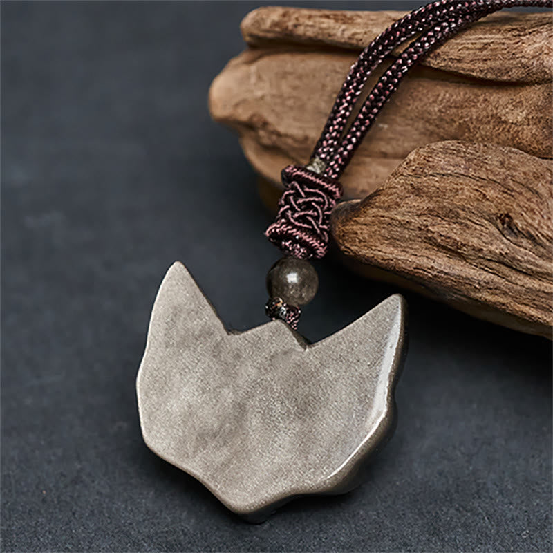 Buddha Stones Relief Fox Design Silver Sheen Obsidian Ice Obsidian Protection Necklace Pendant - image 5