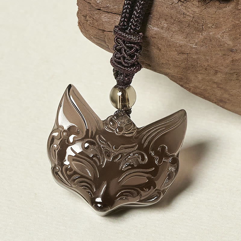 Buddha Stones Relief Fox Design Silver Sheen Obsidian Ice Obsidian Protection Necklace Pendant - Ice Obsidian(Pendant Size: 29*31mm) - image 9