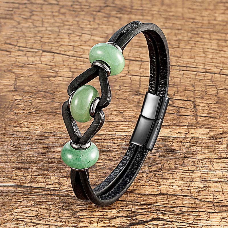 Buddha Stones Amethyst Crystal Stone Double Leather Relieves Stress Round Bracelet - Green Aventurine - 19-21cm - image 15