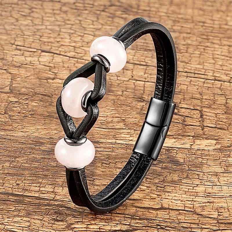 Buddha Stones Amethyst Crystal Stone Double Leather Relieves Stress Round Bracelet - Pink Crystal - 19-21cm - image 9