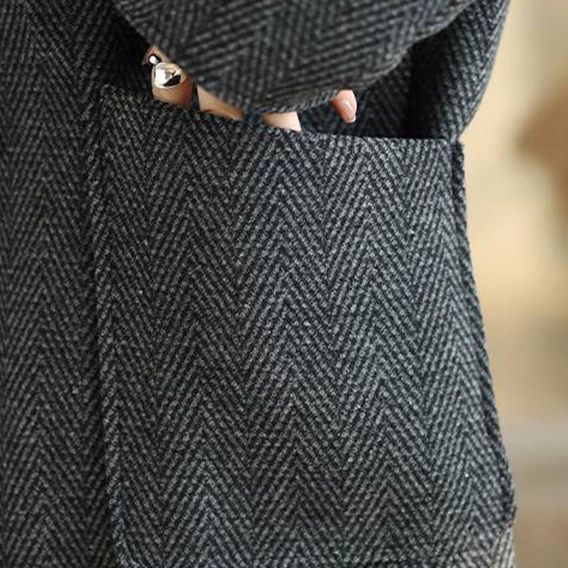 Buddha Stones Stripe V-Neck Cotton Long Sleeve Women's Coat With Pockets - image 7