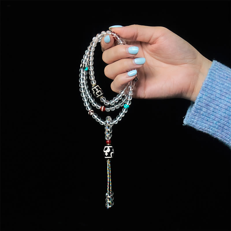 Buddha Stones 108 Beads Liuli Crystal Dzi Bead Agate Blessings Tassel Mala - image 8