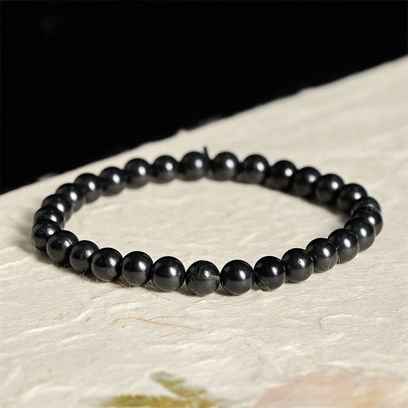 Buddha Stones Round Authentic Shungite Stone Inner Strength Beaded Bracelet - image 0
