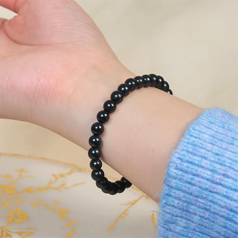 Buddha Stones Round Authentic Shungite Stone Inner Strength Beaded Bracelet - image 3