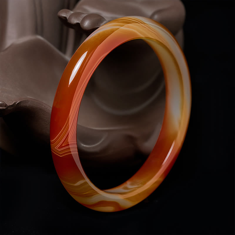 Buddha Stones Veined Pattern Red Agate Calm Cuff Bangle Bracelet - Red Agate(Logical thinking ♥ Self-acceptance) - 61-62mm - image 0