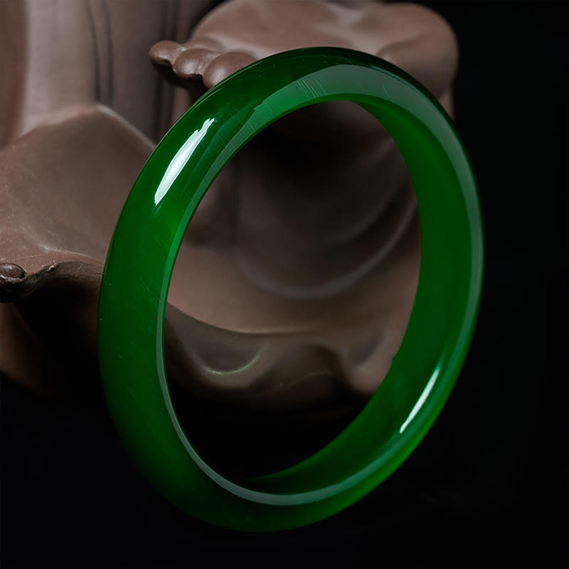 Buddha Stones Green Cat's Eye Stone Relieve Stress Wealth Thin Cuff Bangle Bracelet - image 1