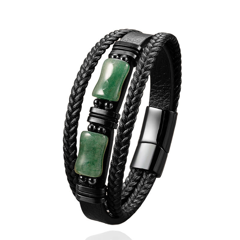 Buddha Stones Green Aventurine Amethyst Black Onyx Pink Crystal Positivit Braided Leather Bracelet - image 1