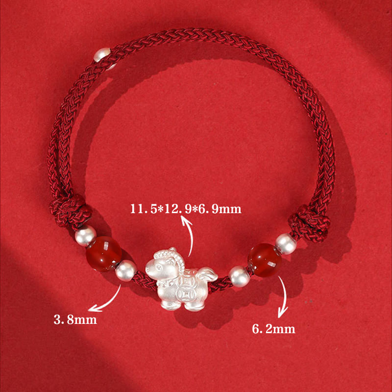 Buddha Stones 999 Sterling Silver Red Agate Year Of The Horse Prosperity String Bracelet - image 15