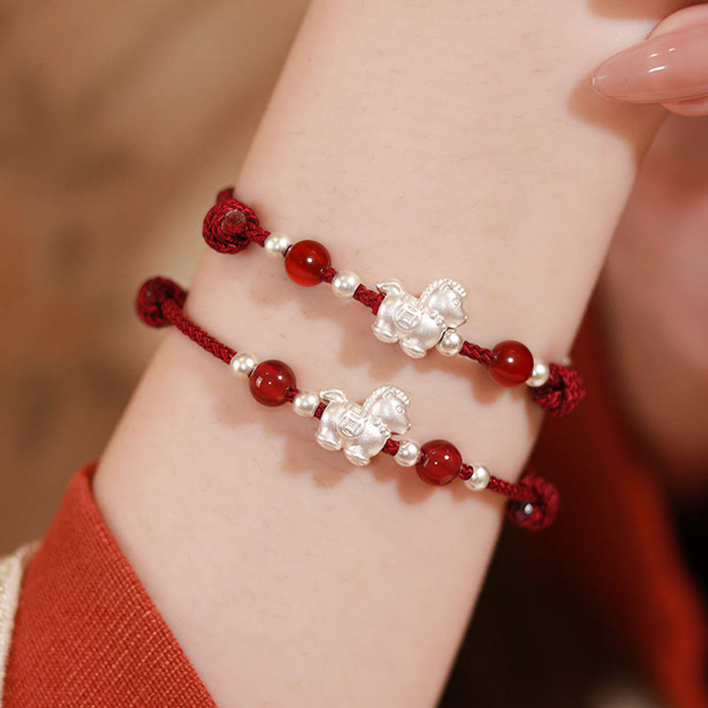 Buddha Stones 999 Sterling Silver Red Agate Year Of The Horse Prosperity String Bracelet - image 23