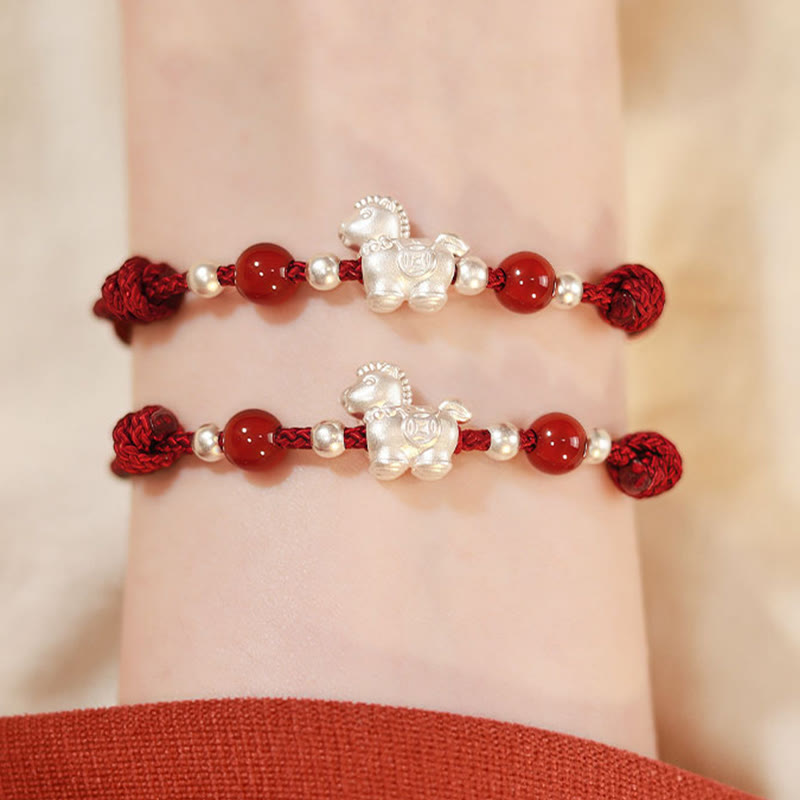 Buddha Stones 999 Sterling Silver Red Agate Year Of The Horse Prosperity String Bracelet - image 22