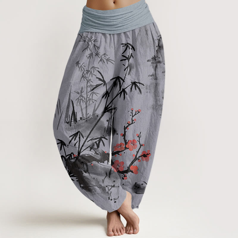 Buddha Stones Cotton Plum Blossoms Bamboo Orchids Chrysanthemums Pattern Women's Elastic Waist Harem Pants - MediumPurple - US22,UK/AU26,EU54 (6XL) - image 7