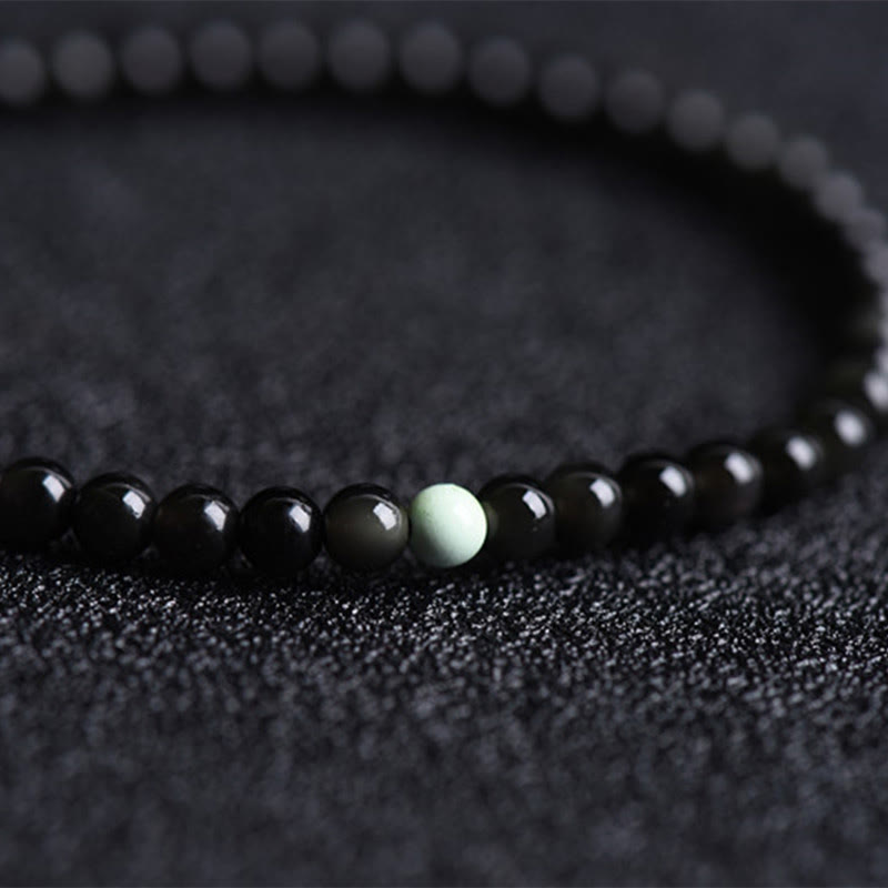 Buddha Stones Black Obsidian Turquoise Strength Fulfilment Bracelet - image 4
