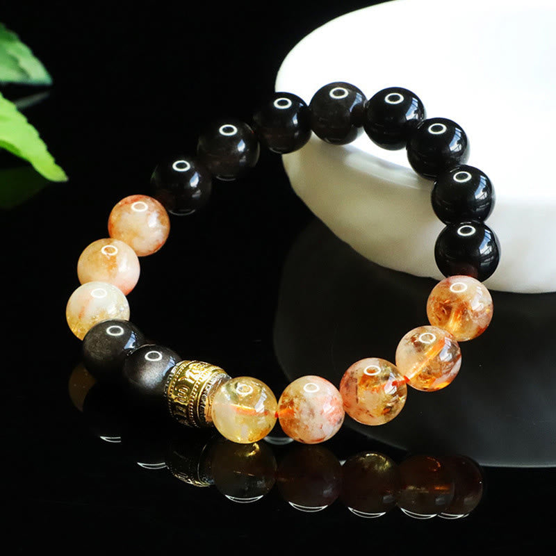 Buddha Stones Six True Words Silver Sheen Obsidian Citrine Protection Bracelet - image 1