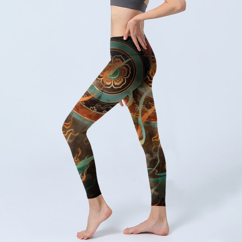 Buddha Stones Colorful Fairy Lute Ribbon Flower Circle Pattern Print Gym Leggings Women's Yoga Pants - image 2