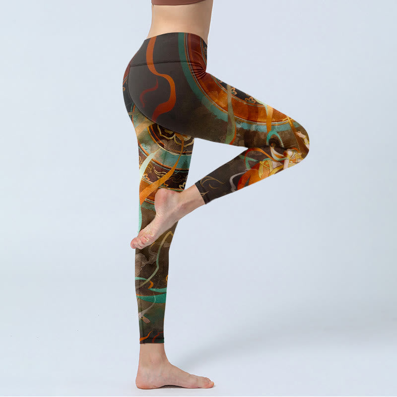 Buddha Stones Colorful Fairy Lute Ribbon Flower Circle Pattern Print Gym Leggings Women's Yoga Pants - image 3