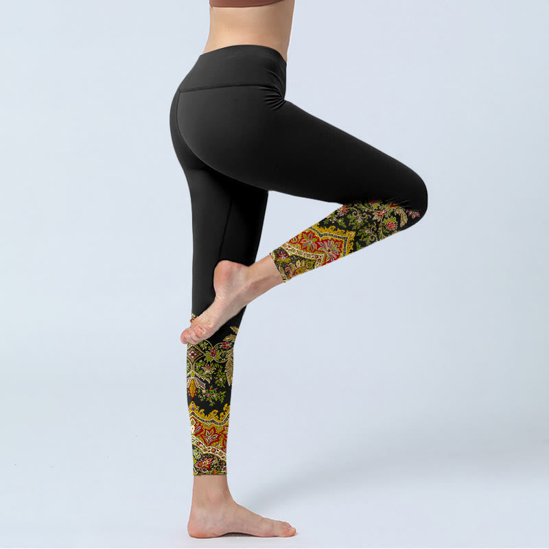 Buddha Stones Delicate Warm Tones Flower Leaf Pattern Print Gym Leggings Women's Yoga Pants - image 3