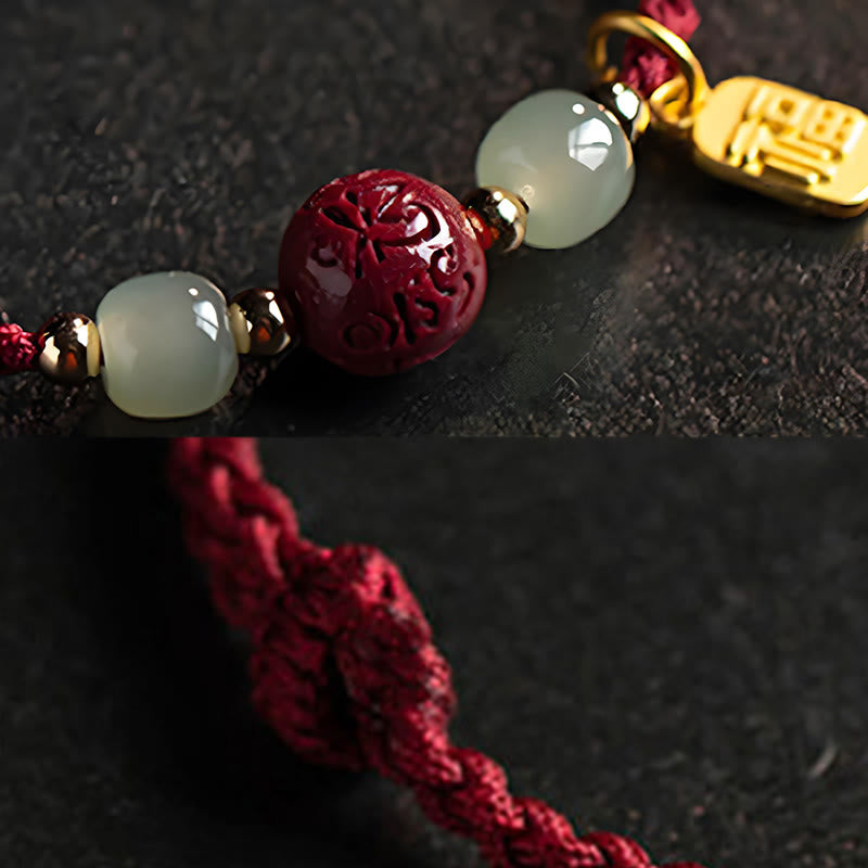 Buddha Stones Fu Character Hetian Jade Bead Om Mani Padme Hum Cinnabar Red String Prosperity Bracelet - image 2