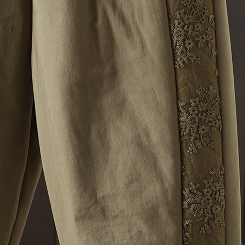Buddha Stones Flower Pattern Cotton Polyester Embroidery Thick Women's Pants With Pockets - image 12