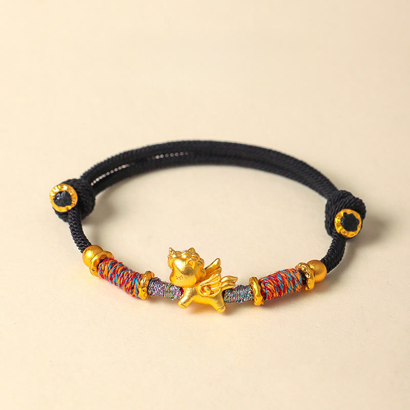 Buddha Stones Year of the Horse 999 Sterling Silver Plated Gold Braided String Rope Protection Bracelet - Black Rope(Wrist Circumference: 15-18cm) - image 16