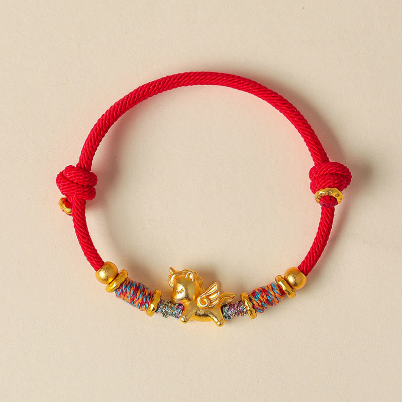 Buddha Stones Year of the Horse 999 Sterling Silver Plated Gold Braided String Rope Protection Bracelet - image 10