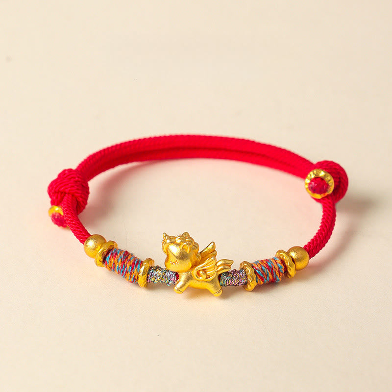 Buddha Stones Year of the Horse 999 Sterling Silver Plated Gold Braided String Rope Protection Bracelet - Red Rope(Wrist Circumference: 15-18cm) - image 9