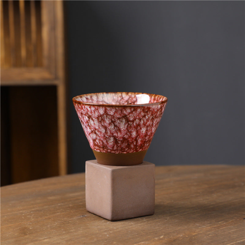 Buddha Stones Retro Kiln Change Ceramic Coffee Mug Tea Latte Espresso Coffee Cup With Base 200ml Coffee Mug BS Kiln Change Crimson 9.3cm*9.5cm*200ml