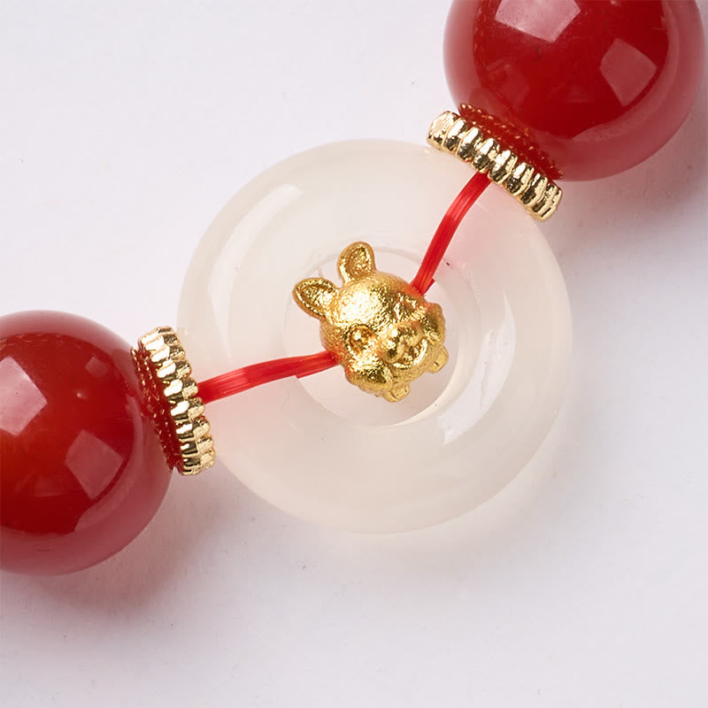 Buddha Stones Chinese Zodiac Year Of The Horse Peace Buckle Red Agate White Chalcedony Confidence Bracelet - image 17