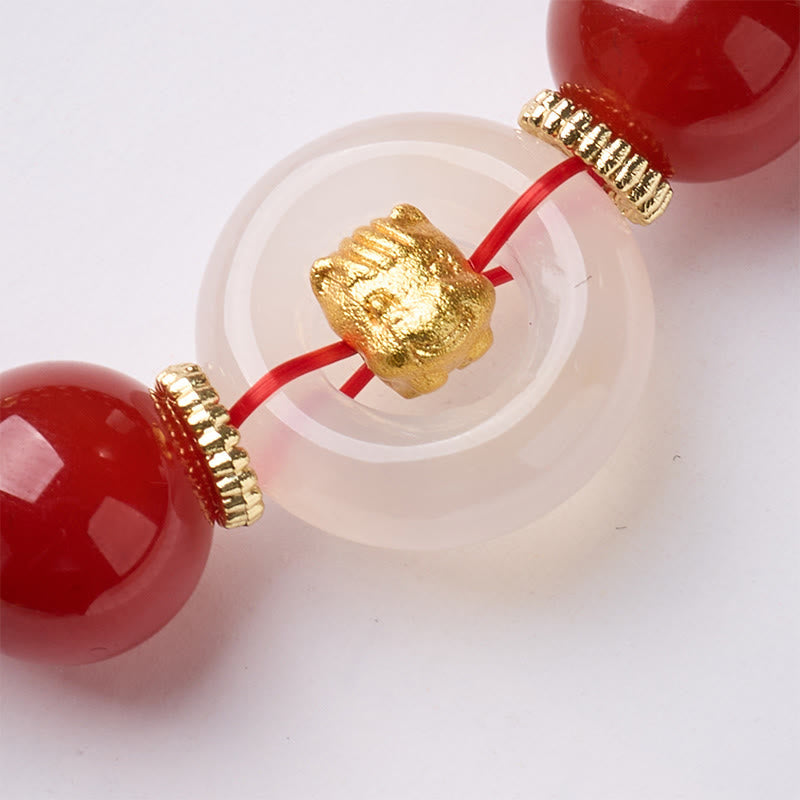 Buddha Stones Chinese Zodiac Year Of The Horse Peace Buckle Red Agate White Chalcedony Confidence Bracelet - image 3