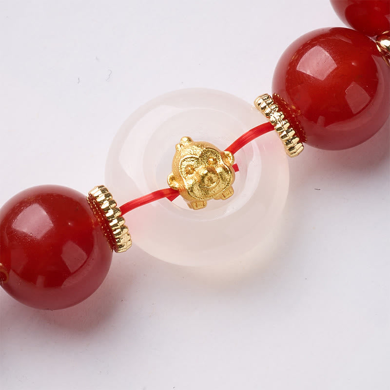 Buddha Stones Chinese Zodiac Year Of The Horse Peace Buckle Red Agate White Chalcedony Confidence Bracelet - image 25