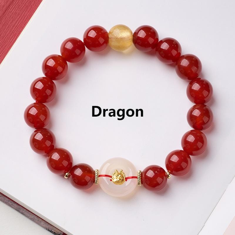 Buddha Stones Chinese Zodiac Year Of The Horse Peace Buckle Red Agate White Chalcedony Confidence Bracelet - Dragon - image 18
