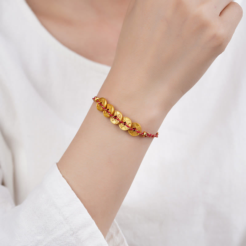Buddha Stones Five-Emperor Coins Copper Balance Hand-Woven String Bracelet - image 11