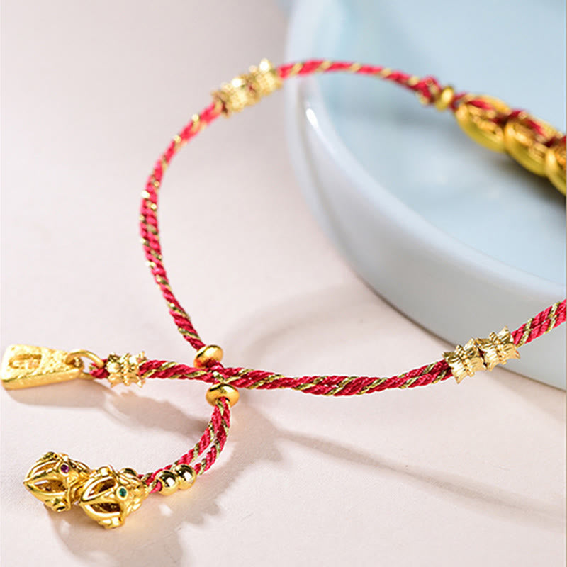 Buddha Stones Five-Emperor Coins Copper Balance Hand-Woven String Bracelet - image 9