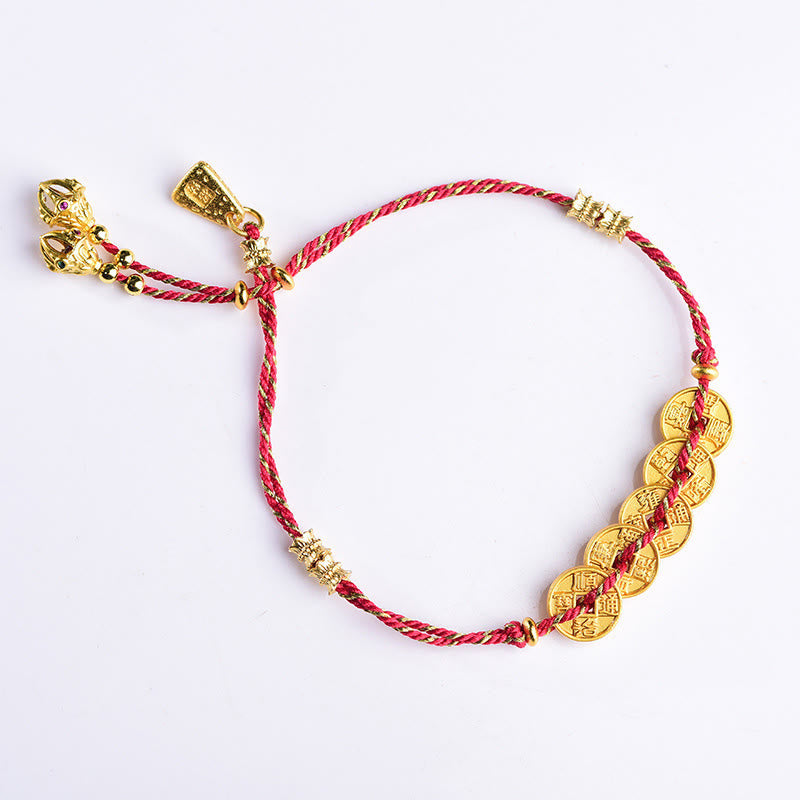 Buddha Stones Five-Emperor Coins Copper Balance Hand-Woven String Bracelet - image 10