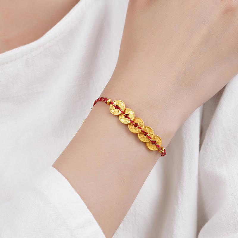 Buddha Stones Five-Emperor Coins Copper Balance Hand-Woven String Bracelet - image 4