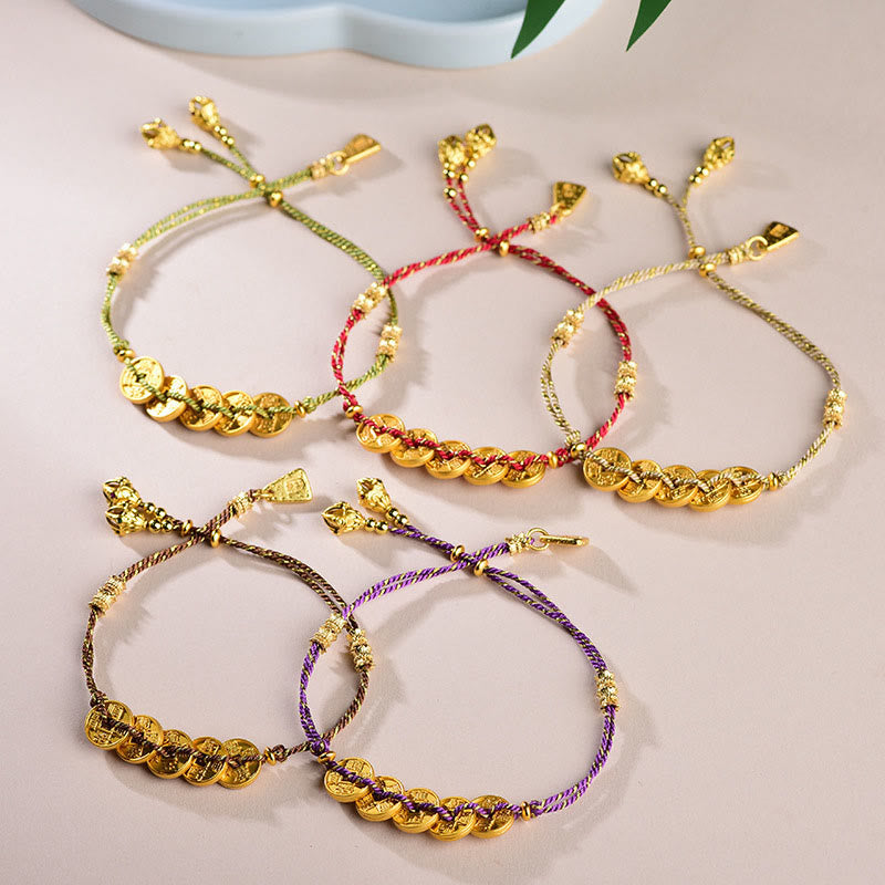 Buddha Stones Five-Emperor Coins Copper Balance Hand-Woven String Bracelet - image 17