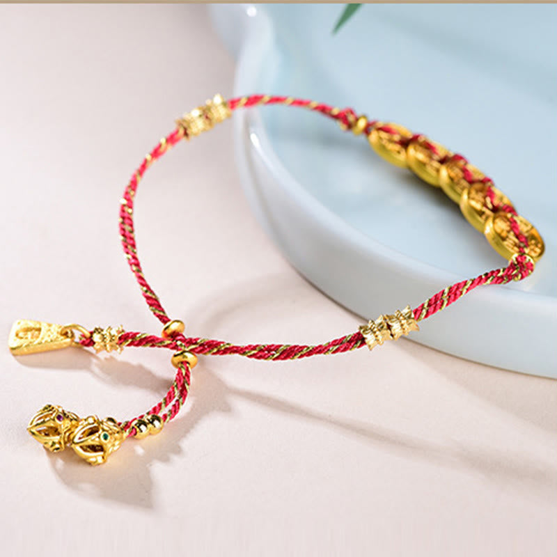 Buddha Stones Five-Emperor Coins Copper Balance Hand-Woven String Bracelet - image 3