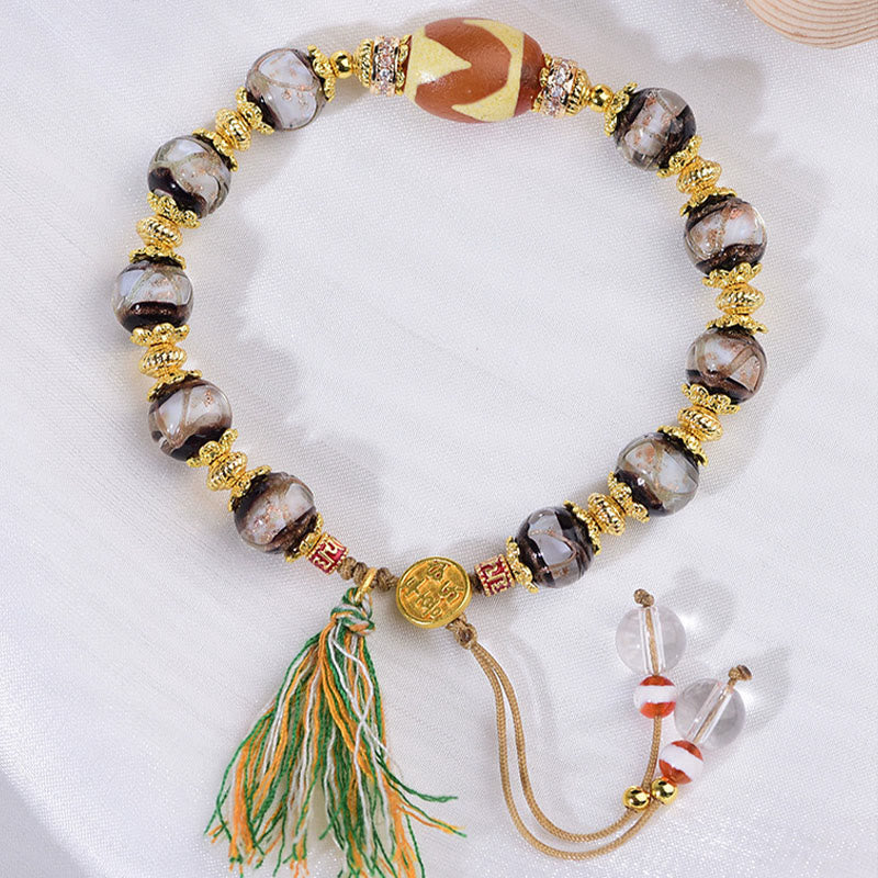 Buddha Stones Liuli Glass Dzi Beads Blessings Bracelet - image 1