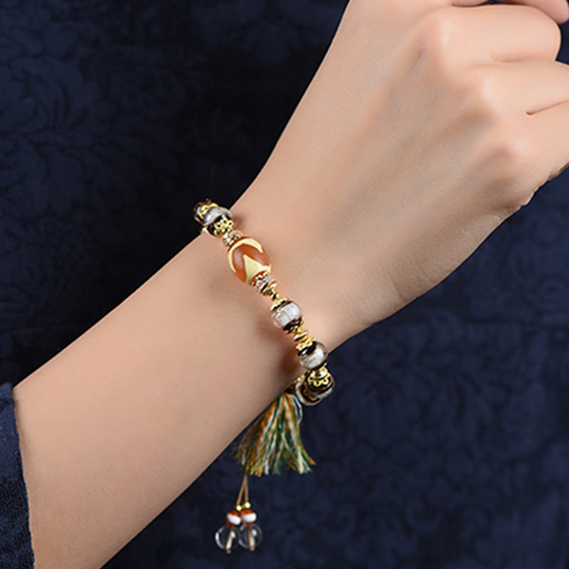Buddha Stones Liuli Glass Dzi Beads Blessings Bracelet - image 14