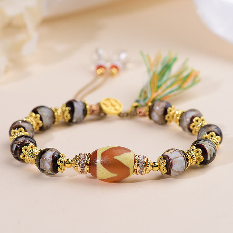 Buddha Stones Liuli Glass Dzi Beads Blessings Bracelet - Liuli Glass Dzi Bead(Wrist Circumference: 16-19cm) - image 0