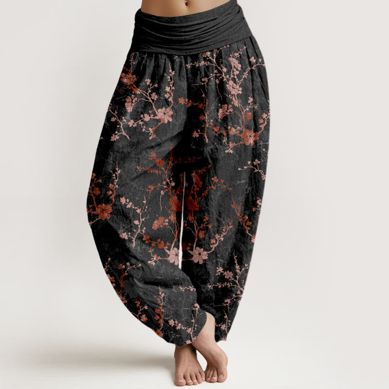 Buddha Stones Pure Cotton Blooming Flowers Branches Leaves Women's Elastic Waist Harem Pants - Black - US16,UK/AU20,EU48 (3XL) - image 5