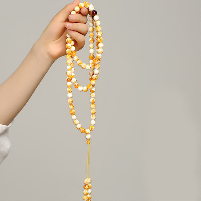 Buddha Stones Tibetan White Yellow 108 Beads Amber Mala - image 4