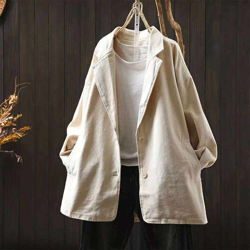 Buddha Stones Spring Fall Buttons Lapel Collar Long Sleeve Mid-length Women's Jacket With Pockets - Linen - US4-8/10,UK/AU8-12/14,EU36-40/42 (F) - image 14