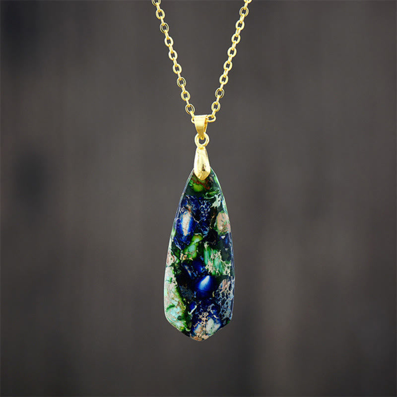 Buddha Stones Emperor Stone Happiness Necklaces Pendants - Dark Blue Emperor Stone Golden Chain - image 4