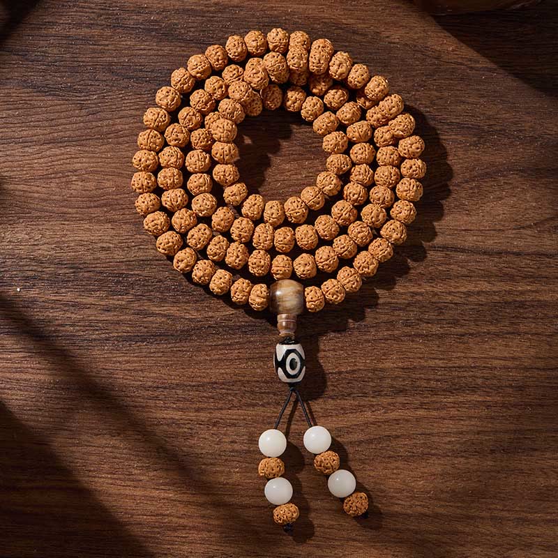 Buddha Stones Tibetan 108 Beads Bodhi Seed Three-eyed Dzi Bead Auspiciousness Mala - Clarity and serenity - 10mm - image 14