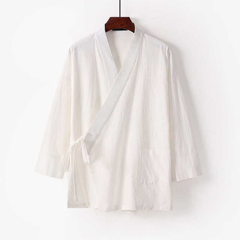 Buddha Stones 2Pcs Fall Lace-up Cotton Kimono Ankle-Length Wide Leg Pants With Pockets Men's Meditation Cloth Set - image 20