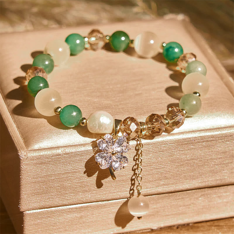 Buddha Stones Four Leaf Clover Amethyst Citrine Green Strawberry Quartz Rutilated Quartz Balance Bracelet - image 14