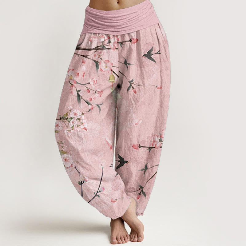 Buddha Stones Cotton Peach Blossoms Flying Geese Pattern Women's Elastic Waist Harem Pants - Pink - US22,UK/AU26,EU54 (6XL) - image 4