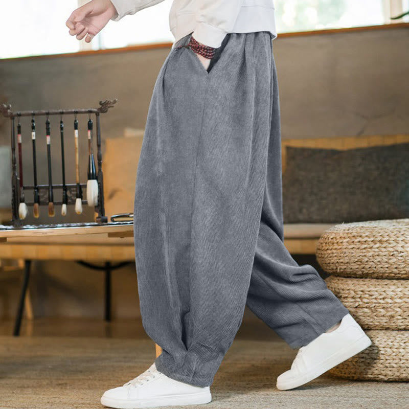 Buddha Stones Retro Men's Plain Fleece-Lined Corduroy Simple Design Harem Pants With Pockets - LightSlateGray - US/UK/AU46,EU56 (5XL) - image 13