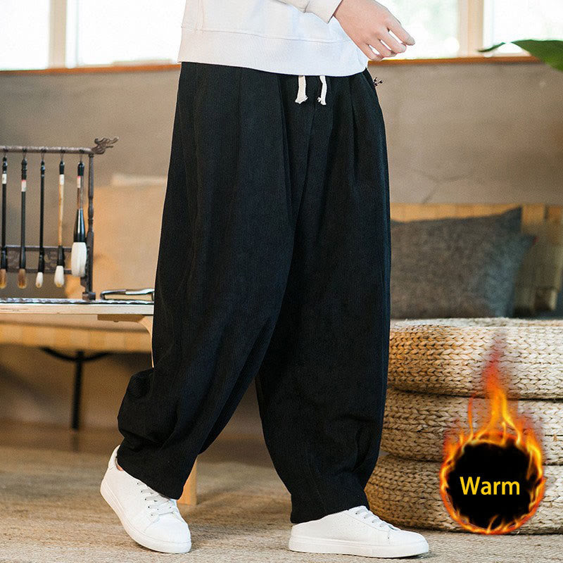 Buddha Stones Retro Men's Plain Fleece-Lined Corduroy Simple Design Harem Pants With Pockets - Black(Fleece-Lined) - US/UK/AU46,EU56 (5XL) - image 35