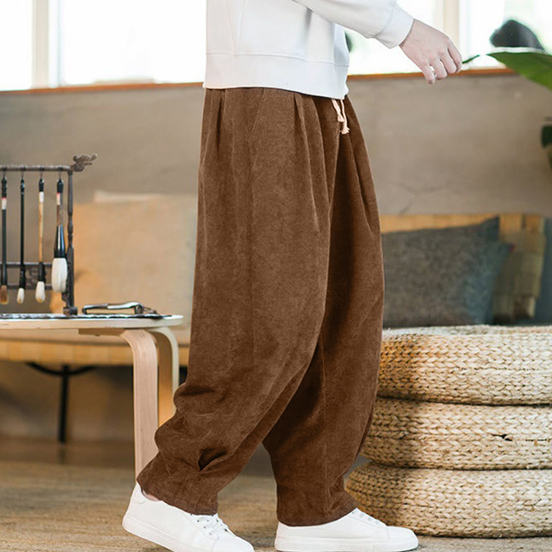 Buddha Stones Retro Men's Plain Fleece-Lined Corduroy Simple Design Harem Pants With Pockets - DarkGoldenrod - US/UK/AU46,EU56 (5XL) - image 1
